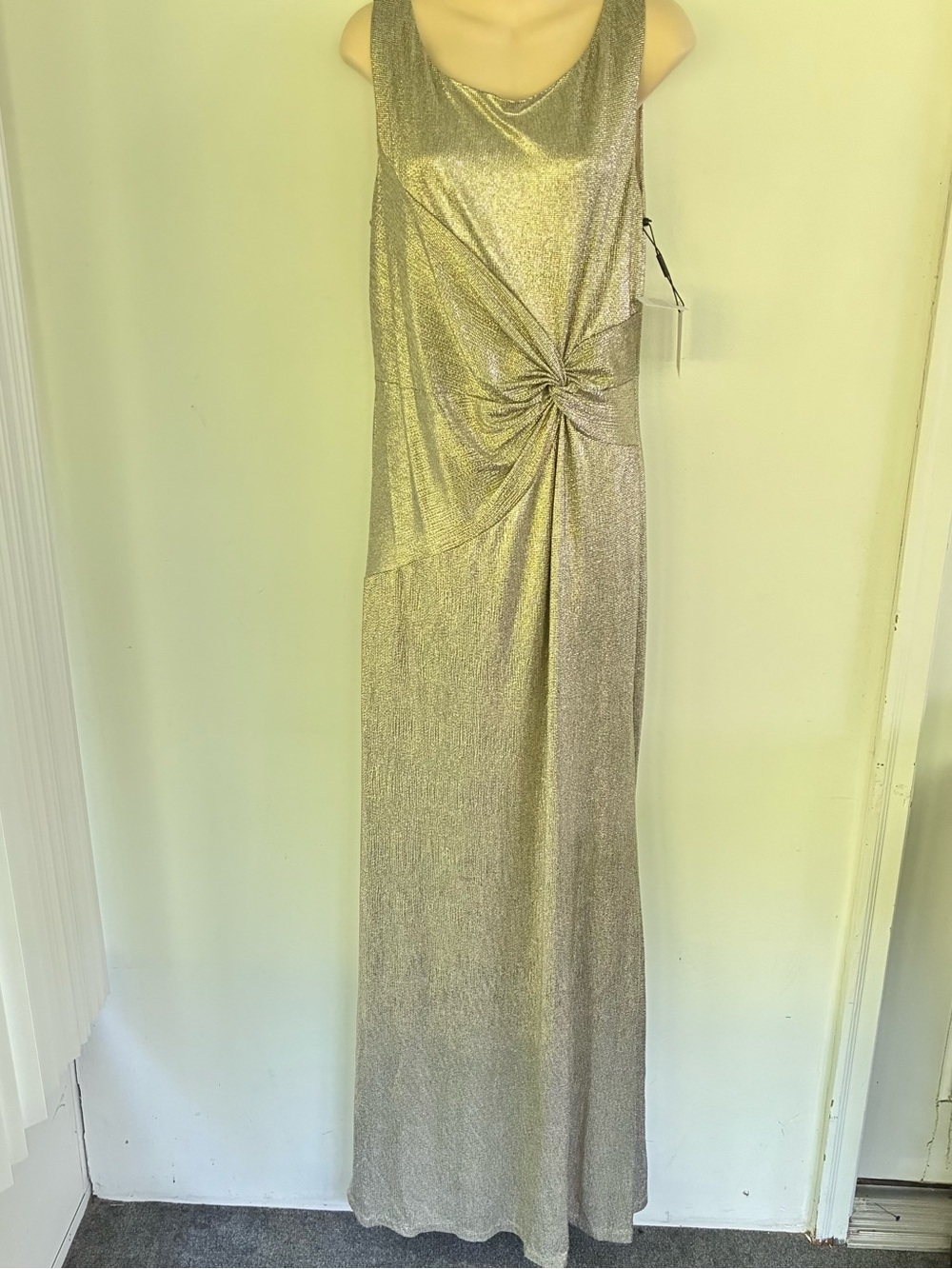 Calvin Klein Metallic Gold Knit Twist-Front Evening Gown NEW 12
